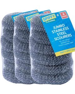 18x Spiffy Heavy Duty Stainless Steel Jumbo Scourers Bulk Pack (Dishwashing Scrub)