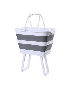 26L Collapsible Laundry Basket Hamper and Foldable Stand - Grey/White