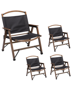 4x Bamboo Canvas Foldable Outdoor Camping Chair Wooden Travel Picnic Park - Black