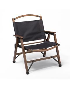 Bamboo Canvas Foldable Outdoor Camping Chair Wooden Travel Picnic Park - Black