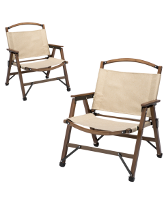 2x Bamboo Foldable Outdoor Camping Chair Wooden Travel Picnic Park Folding - Khaki/Beige