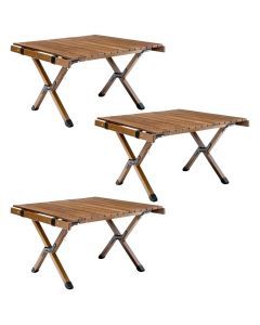 3x 62cm Foldable Bamboo Outdoor Camping Table Waterproof Wood Travel - Small