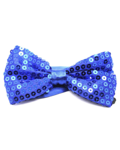 Blue Glitter Sequin Small Bow Tie - Shiny Fancy Dress Costume Party