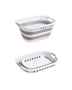 40L Collapsible Laundry Washing Basket Hamper w/ Air Holes - Grey/White (Foldable)