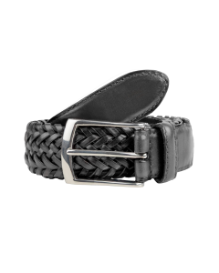 Dents Mens Stretch Plaited Leather Belt - Black/Black