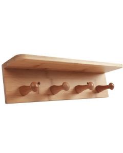 Classic Bamboo Wall Shelf Organiser with 4 Hooks (Storage Rack)