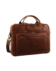 Pierre Cardin Italian Leather Business 15" Laptop Bag Briefcase Messenger Bag - Chestnut