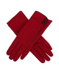 Dents Womens Plain Wool Glove With Contrast Piping Warm Winter Fleece Thermal - Berry/Black