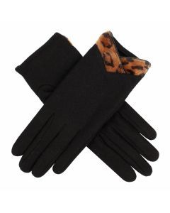 Dents Womens Wool Gloves With Cheetah Print Cuff Warm Winter Glove