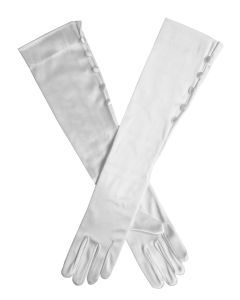 Dents Womens Satin Elbow Length Gloves with Button Trim - White
