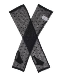 Dents Womens Long Tulle Flock Dot Fingerless Mittens - Black