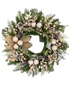 Christmas Pine Wreath with Cones and Ribbon