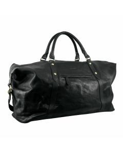 Pierre Cardin Unisex Rustic Leather Overnight Travel Bag - Black (Business Trip)