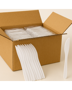 1200x Reusable & Disposable White Plastic Knives - BPA Free Cutlery (Bulk Pack)