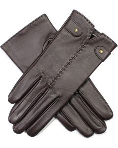 Dents Womens Audrey Leather Gloves with Fleece Lining Hand Stitched in Brown