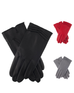 Dents Womens Leather Gloves With Pleat Detail And Fine Fleece Lining