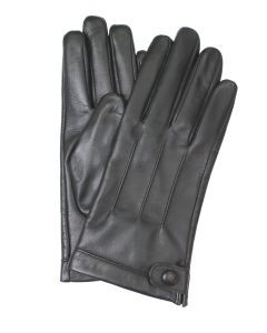 Dents Women's Leather Gloves with Stud Button & 3-Point Stitch - Black