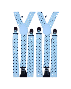 2x White/Black Polka Dot Slim Suspenders - Strong Adjustable Clip On Braces for Weddings/Formals