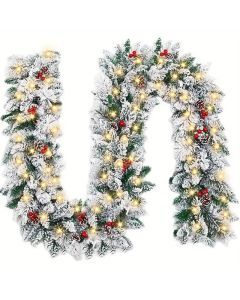 Faux Vine Garland with 50 LED Lights & Red Berries