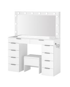 Levede Dressing Table LED Makeup Mirror Stool Set Vanity Desk Cabinet 10 Drawers