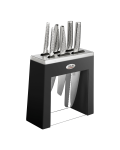 Global Kabuto 7-Piece Knife Block Set (Black) - Japanese Knives