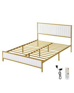 Levede Metal Bed Frame Queen Soft Headboard Storage Modern White Mattress Base