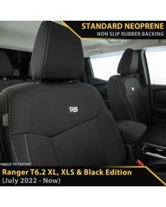 Ford Ranger T6.2 XL, XLS & Black Edition Neoprene 2x Front Row Seat Covers