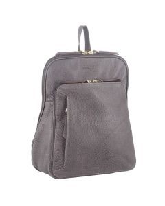 Pierre Cardin Womens Leather Backpack Bag - Slate (Multi-Zip Front Pocket)
