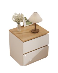 Double Layer Drawer Bedside Cabinet - Yellow and White