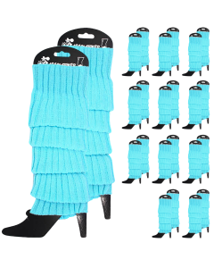 12x Sky Blue Ribbed Leg Warmers Bulk Pack - Womens Dance Costume/80s Party