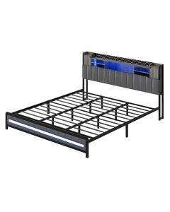 Levede King Bed Frame Linen Upholstered Storage Headboard LED Charging 2 Ports
