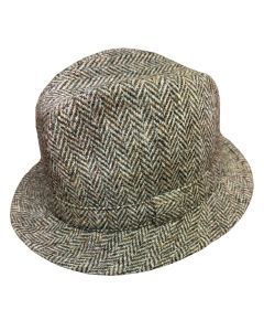 Failsworth Elgin Harris Tweed Mens Trilby Hat - Putty Herringbone (Made in Britain)