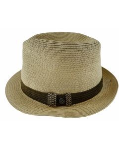 Dents Mens Toyo Straw Trilby Fedora Summer Hat - Natural/Brown (Stingy Brim Sun)
