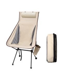 Portable Folding Camping Chair with Headrest Aluminum Beige