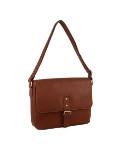 Pierre Cardin Leather Business Bag - Dark Tan (with Laptop/Computer Sleeve)