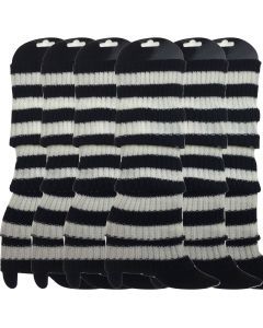 6x Black/White Stripe Ribbed Leg Warmers Bulk Pack - Womens Dance Costume/80s Party