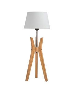 Bamboo Tripod Table Lamp w/White Linen Shade - Rustic Modern Desk Light