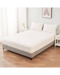 ICF 400TC 100% Cotton King Fitted Bed Sheet & 2 Pillow Case Set - White