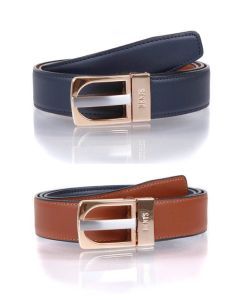 Dents Mens Reversible Leather Belt Genuine Colour Swap - Navy/Brown