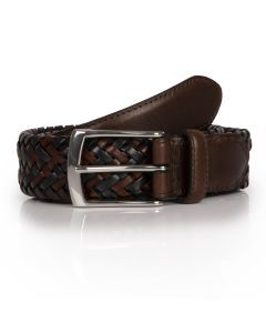 Dents Mens Stretch Plaited Leather Belt - Brown/Navy