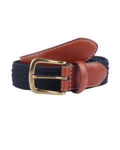 Dents Mens Elastic Stretch Belt Leather End Webbing - Navy