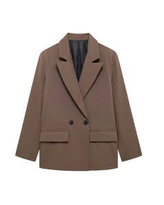 Womens Double Breasted Blazer with Pockets (Brown)