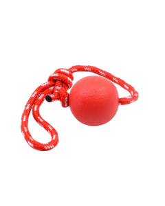 Heavy Duty Dog Rubber Ball with Rope - Tug and Chew Toy - Red