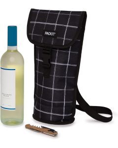 PackIt Freezable Napa Wine Bag - Black Grid (Insulated Portable Wine Chiller & Carrier)