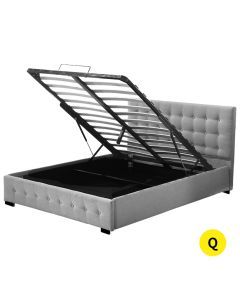 Levede Queen Bed Frame Fabric Tufted Mattress Platform Gas Lift Storage Grey