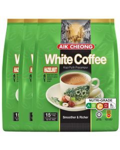 3x Aik Cheong White Instant Coffee Packs (45x 40g Sachets) - Hazelnut Flavour (1.8kg Total) Bulk