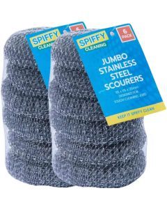 12x Spiffy Heavy Duty Stainless Steel Jumbo Scourers (Dishwashing Scrub)