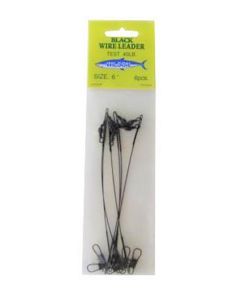 6 x Wilson 6 Inch x 40lb Black Wire Fishing Trace with Barrel Swivel & Interlock Snaps