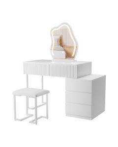 Levede Dressing Table Stool Set with Mirror Led Makeup Vanity Desk Drawers White