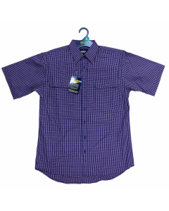 Bisley Mens Short Sleeve Shirt - Navy Check (100% Cotton Casual Business)